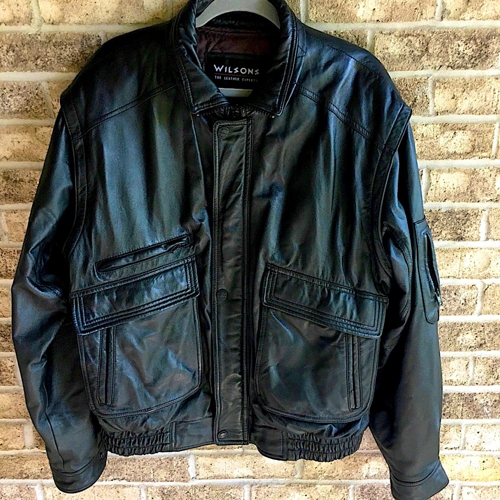 Vintage 90’s | Wilson’s Leather | Black Leather Bomber | Leather Biker Jacket